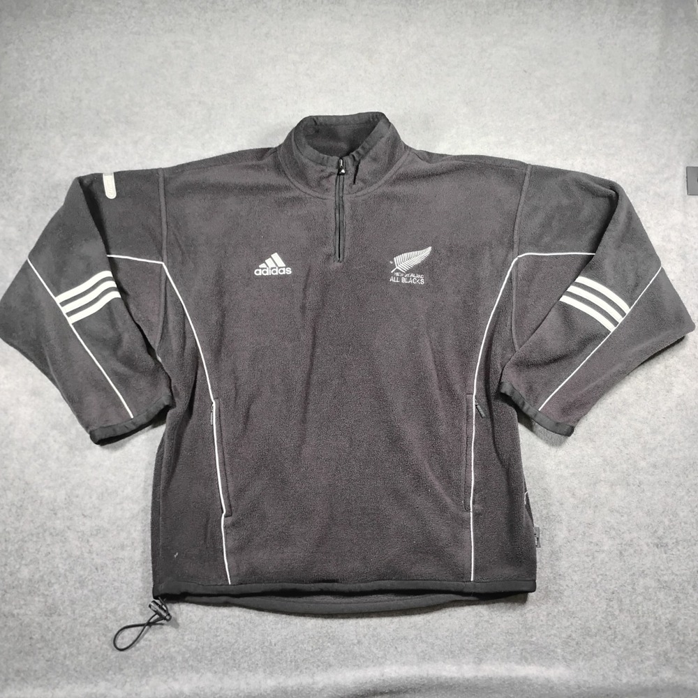 Vintage Adidas All Blacks Fleece Quarter Zip Jacket Men Medium Black 1999 Rugby